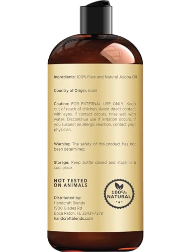 Handcraft Blends 100% Pure Jojoba Oil, Cold-Pressed 16 Fl Oz – Natural Carrier Oil for Skin, Hair & Body Massage – Hexane-Free, Curl Relaxer