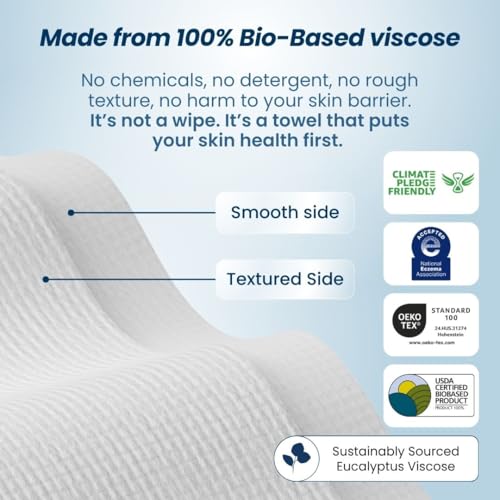 Clean Skin Club Clean Towels XL® – 100% Biobased Disposable Face Towelettes, Eczema-Friendly, Makeup Remover, 30 Count (3 Packs)