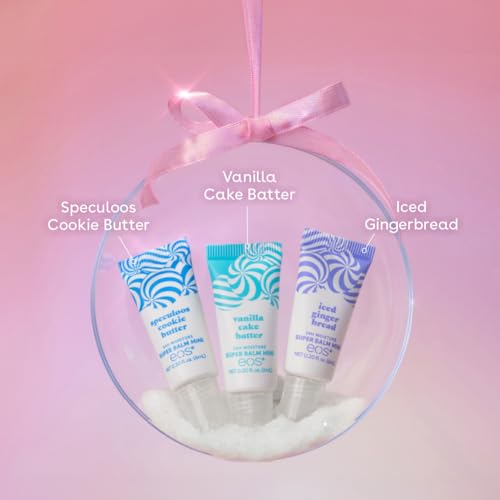 eos Holiday 24H Moisture Mini Super Balm Set – Speculoos, Iced Gingerbread, Vanilla Cake Batter – Limited Edition Lip Care, 3-Pack
