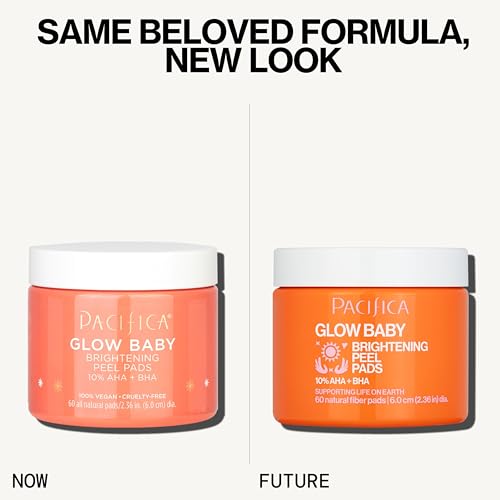 Pacifica Glow Baby Brightening Peel Pads – 10% AHA & BHA Exfoliating Face Pads with Glycolic & Salicylic Acid, Smooth Skin, 60 Ct