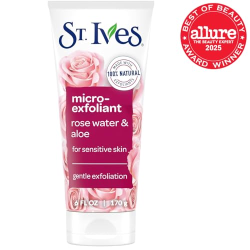 St. Ives Gentle Smoothing Face Scrub with Rose Water & Aloe Vera, 100% Natural Exfoliants, Paraben & Oil-Free, 6 oz