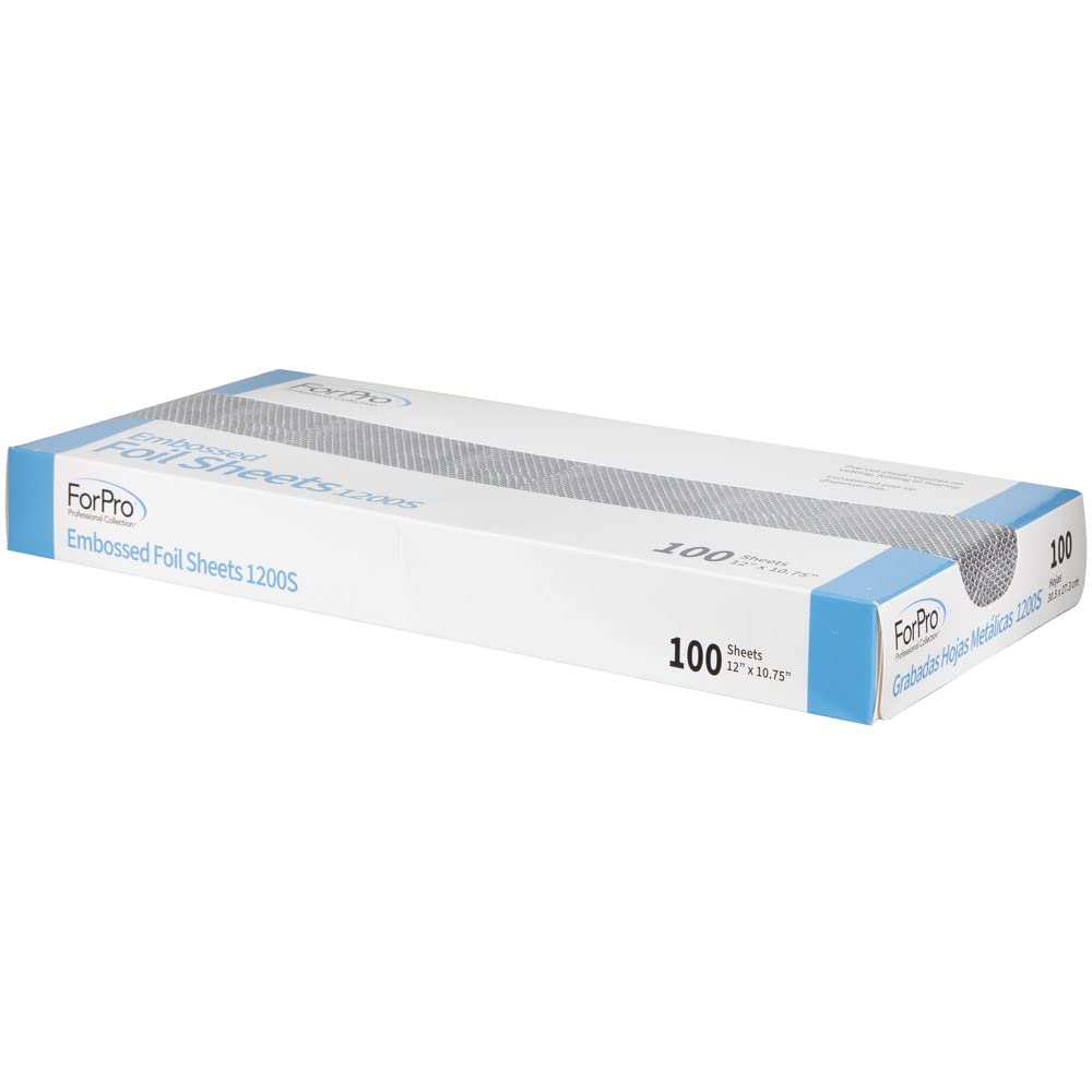 ForPro Embossed Foil Sheets 1200S – 100-Count Pop-Up Aluminum Foil for Hair Coloring & Highlights, Food Safe, 12”x10.75”, Salon Quality