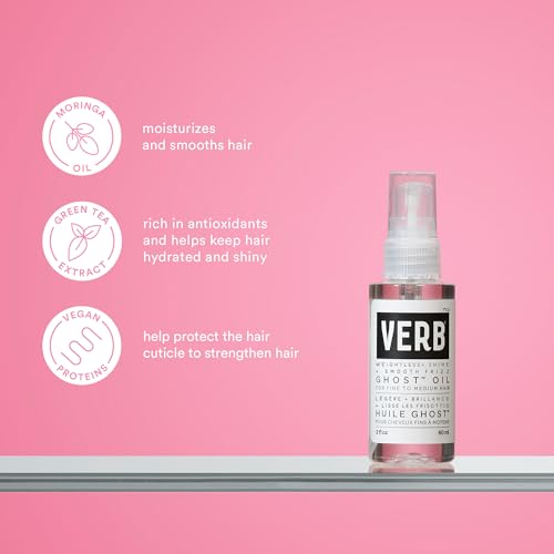 VERB Ghost Oil, 2 fl oz- Weightless Hair Oil for Fine to Medium Hair – Smooths Frizz, Adds Shine – No Parabens, Gluten or Harmful Sulfates