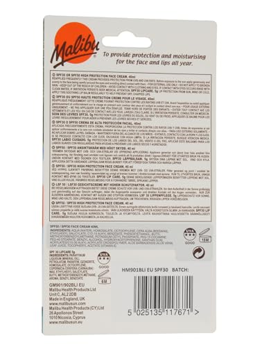 Malibu Duo Pack Sun Protection Face Cream and Lip Balm SPF 30 Water Resistant