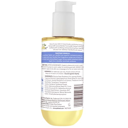 Palmer's Cocoa Butter Body Oil, Tahitian Vanilla, 6.5oz – 72Hr Hydration with Shea Butter & Vitamin E, Softens & Soothes Dry Skin
