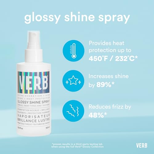 VERB Glossy Shine Spray with Heat Protection, 6.5 fl oz – Vegan, Paraben & Sulfate Free Hair Spray for All Hair Types, Adds Shine & Primes for Styling