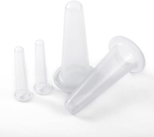 4-Pcs Silicone Facial & Body Massage Cupping Set – Mini Transparent Cups for Face, Neck, Back & Eyes, Safe, Burn-Free Skincare Tool