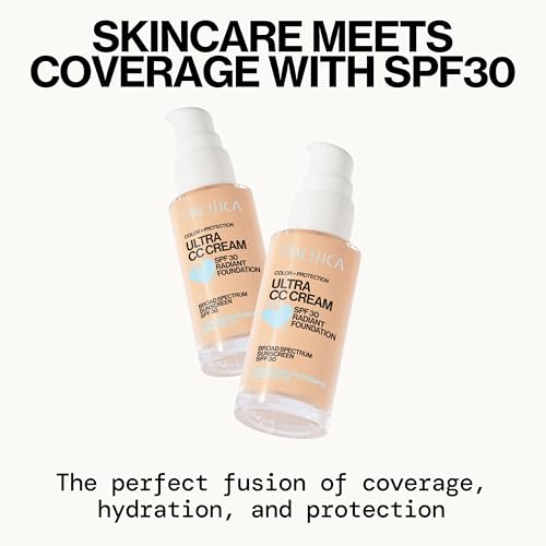 Pacifica Ultra CC Cream Radiant Foundation SPF 17 (Natural Medium) – Medium-Coverage Tinted Moisturizer + Mineral Sunscreen, Dewy Finish, 1 fl oz