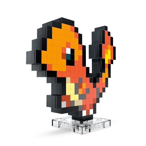 Mega Pokémon Glumanda HTH76 - Buildable Retro Pixel Art Figure with Wall Mount Base for Adult Builders and Collectors