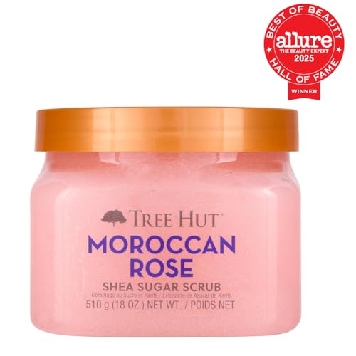 Tree Hut Moroccan Rose Shea Sugar Scrub – Exfoliating & Hydrating Body Scrub with Shea Butter & Essential Oils, Smooth Soft Skin, 18 oz