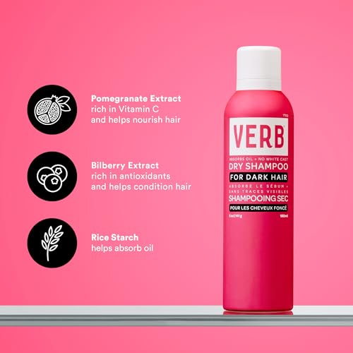 VERB Dry Shampoo for Dark Hair, 5 oz – Absorbs Oil, Refreshes & Extends Styles – Vegan Dry Shampoo Spray, No Parabens or Sulfates