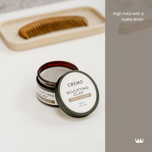 Cremo Mens Hair Clay, Premium Barber Grade Sculpting Clay for Hair Styling, High Hold, Matte Finish, 4 Oz