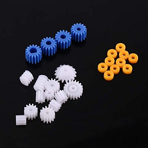 Walfront 26pcs Plastic Spindle Gear Set for DIY Models, Robots & Cars – Assorted Shafts 2-4mm, White & Blue Gears
