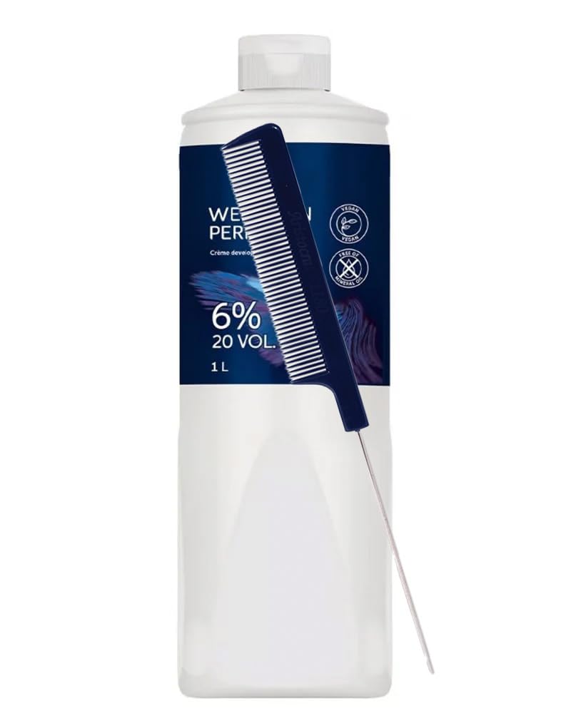 Welloxon Perfect 6% / 20 Volume Developer 33.8 fl oz with Pin Tail Comb – Professional Hair Color Developer for Koleston Perfect & Gray Coverage