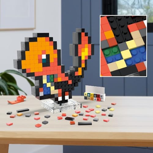 Mega Pokémon Glumanda HTH76 - Buildable Retro Pixel Art Figure with Wall Mount Base for Adult Builders and Collectors