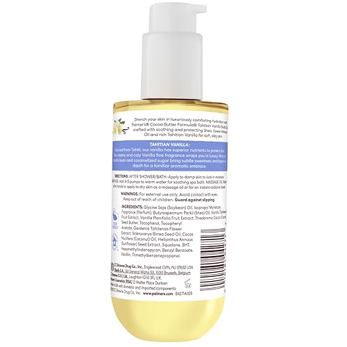 Palmer's Cocoa Butter Body Oil, Tahitian Vanilla, 6.5oz – 72Hr Hydration with Shea Butter & Vitamin E, Softens & Soothes Dry Skin