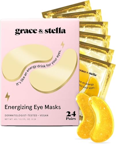 Grace & Stella Gold Under Eye Mask - 24 Pairs Gel Patches for Dark Circles, Puffy Eyes & Wrinkles, Vegan, Travel & Self-Care Gift