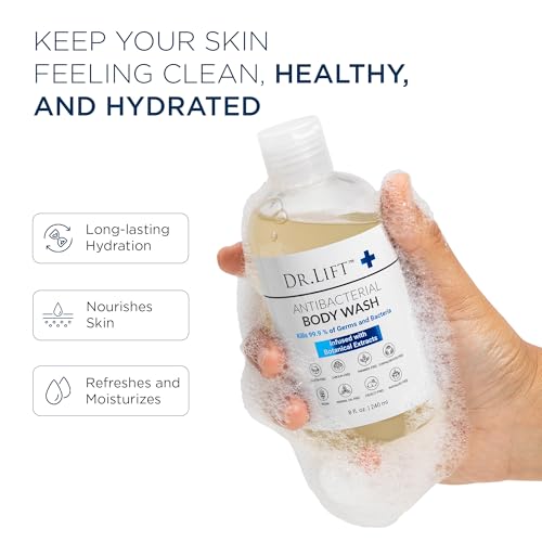 Dr. Lift Antibacterial Body Wash 8oz – Kills 99.9% Germs, Botanical Extracts, Liquid Soap for Men & Women, Made in USA