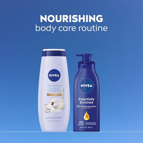 NIVEA Coconut & Almond Milk Body Wash with Nourishing Serum – Moisturizing Body Wash for Women, Enriched with Provitamin B5 & Vitamin E, 20 Fl Oz