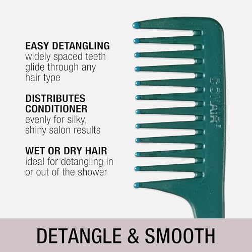 CONAIR Detangle & Smooth Shower Comb with Hook - hair comb for men and women - detangling and parting comb - Teal Green