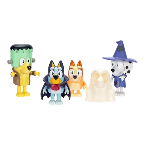 Bluey Halloween Figures 4-Pack – 2.5" Poseable Bingo, Chloe & Lucky with Accessories, Kids Can Recreate Favorite Moments