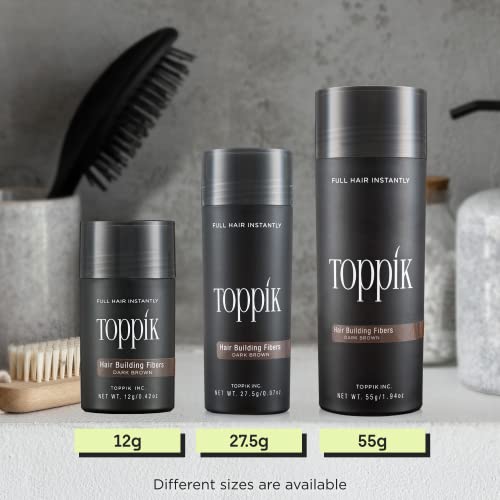 Toppik Hair Building Fibers Dark Brown 12g – Instantly Thicker, Fuller Hair for Men & Women – Keratin Formula for Fine or Thinning Hair, 9 Shades
