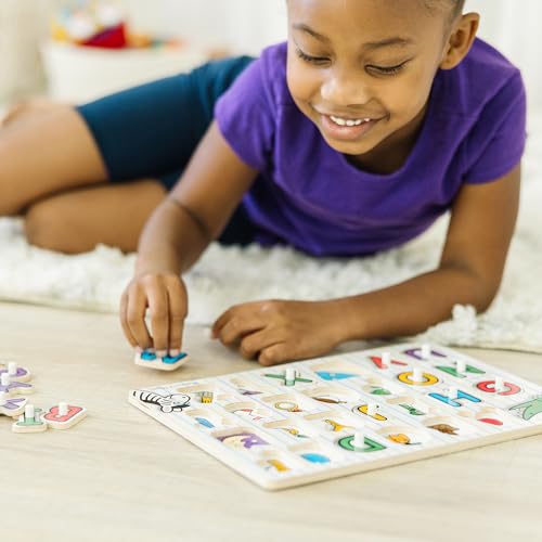 Melissa & Doug Lift & See Alphabet Wooden Peg Puzzle (26 pcs) - FSC Certified