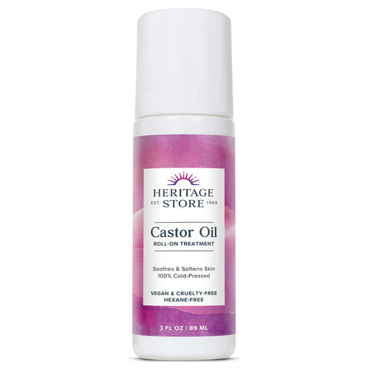 HERITAGE STORE Castor Oil Roll-On 3oz – Vegan, Hexane-Free Nourishing Skin & Hair Treatment, Easy Hydration, 60-Day Guarantee