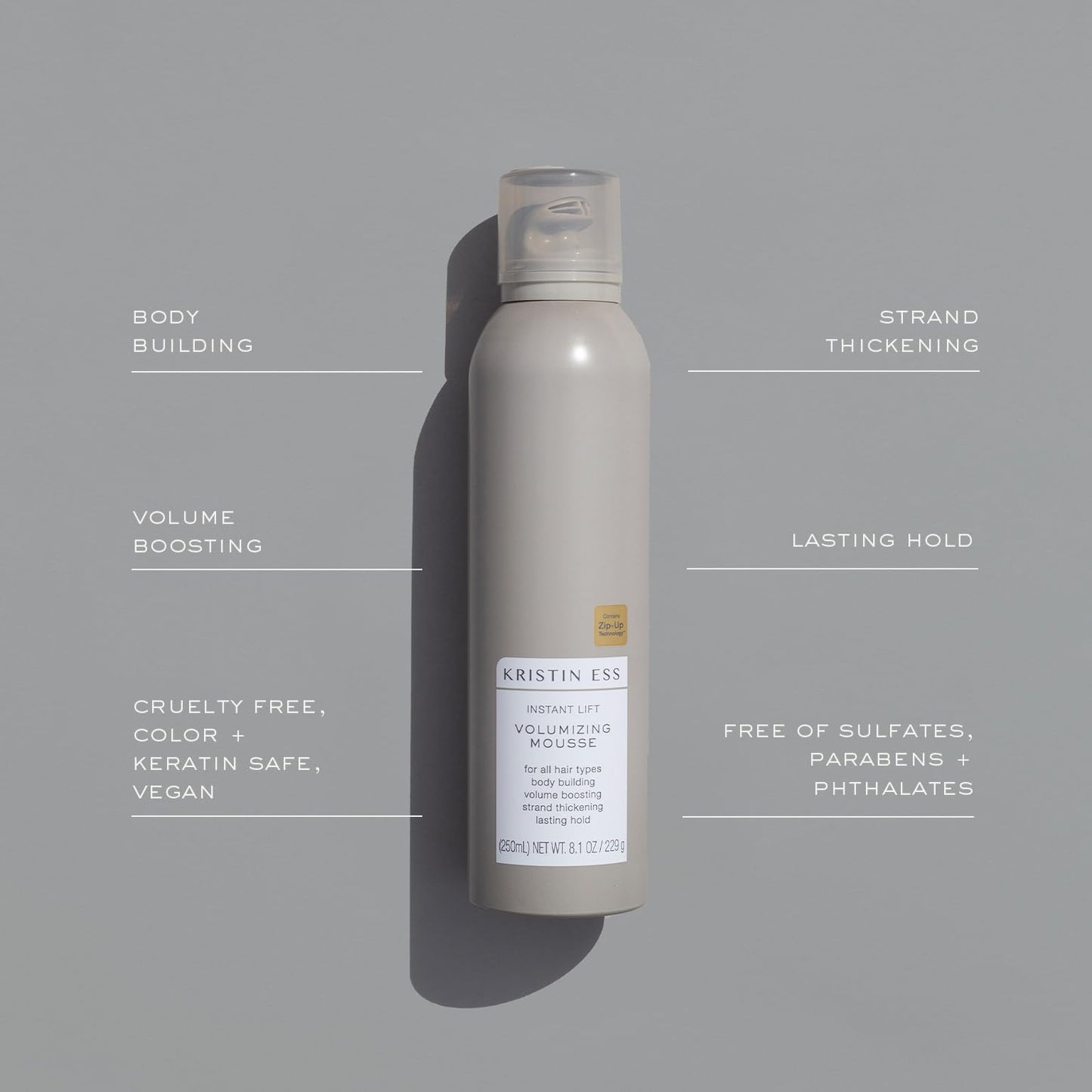 Kristin Ess Instant Lift Volumizing Mousse with Castor Oil - Boosts Volume, Thickens, Adds Body & Lasting Hold for Curly, Wavy & Straight Hair, 8.1 Oz