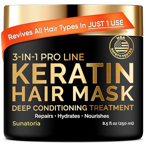 SUNATORIA Keratin Hair Mask - Deep Conditioner for Dry & Damaged Hair - Hydrating, Repairing & Nourishing Keratin Treatment - 8.45 Fl Oz