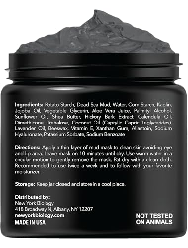 New York Biology Dead Sea Mud Mask for Face & Body, Pore Refining, Natural Skincare for Oily Skin, Tightens & Nourishes, 8.8 oz