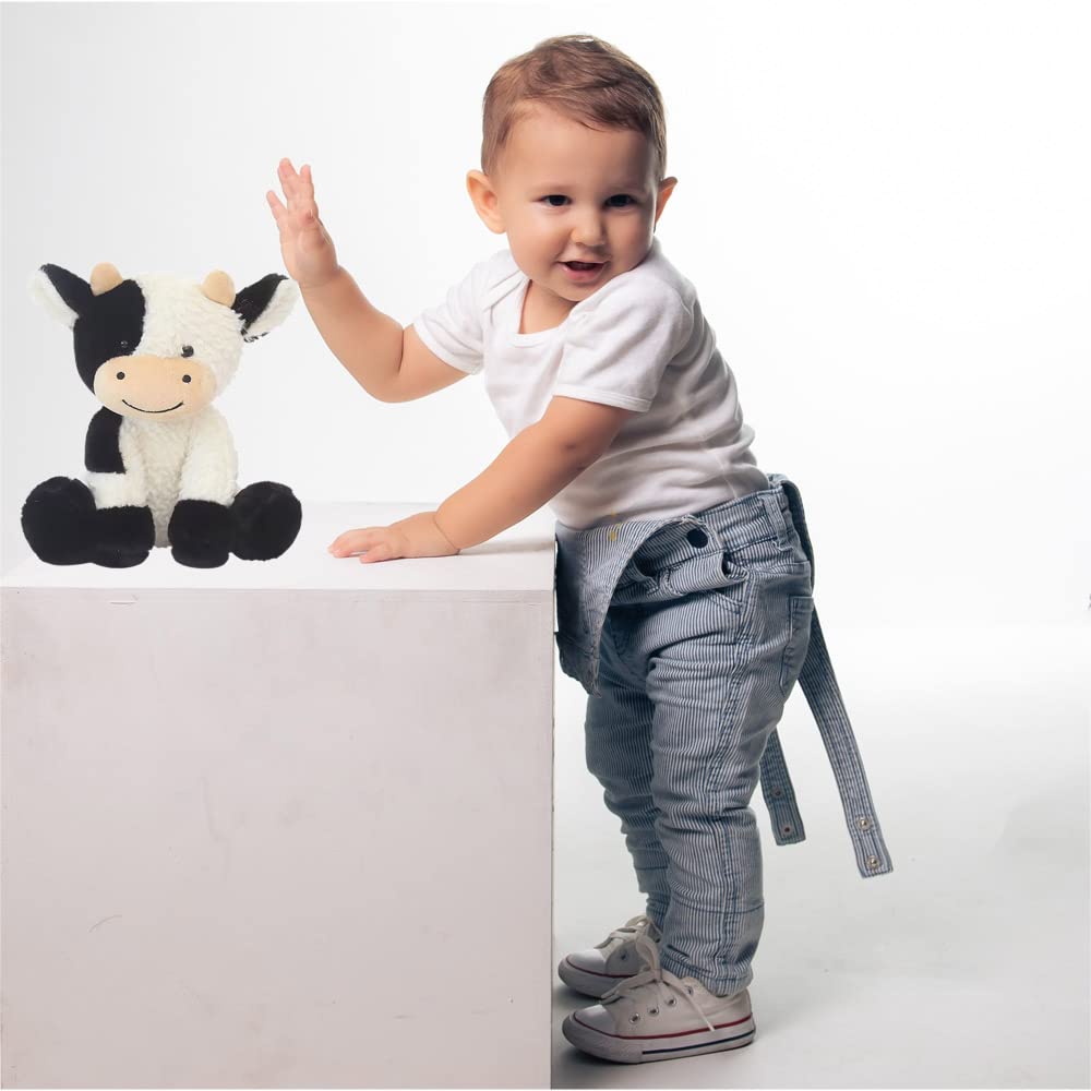 YUKOUQIAN Cow Stuffed Animal Cute Cow Plush Doll Toy 9 inch for Girls Boys Christmas (Cow Sitting)