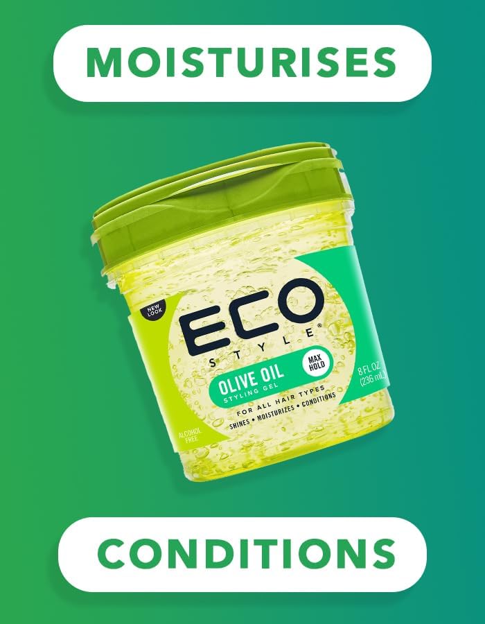 Eco Style Olive Oil Styling Gel 8 oz – Adds Shine, Tames Split Ends, Moisturizes Scalp, Nourishes & Repairs, Weightless Long-Lasting Hold for All Hair