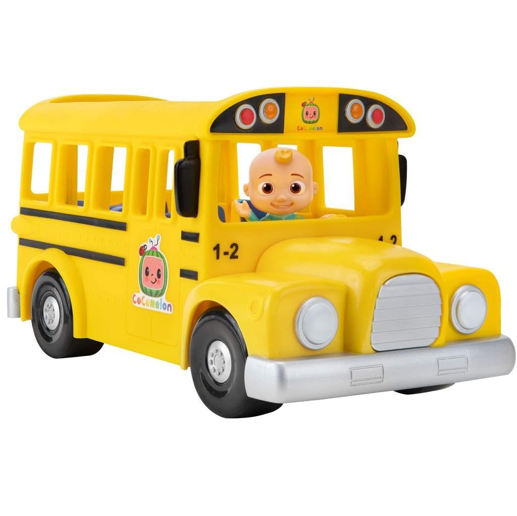 CoComelon Musical Yellow School Bus Toy – Plays ‘Wheels on The Bus’ Clips, Includes Removable JJ Figure for Toddlers & Kids