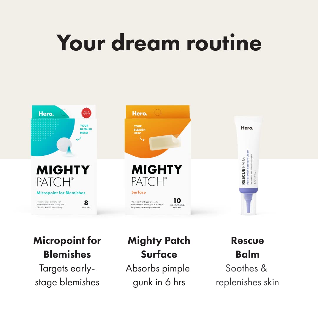 Hero Cosmetics Mighty Patch Surface Large Pimple Patches – Acne Spot Stickers for Face & Body, Hydrocolloid, Vegan, 10 Count