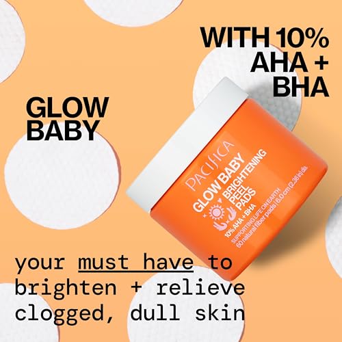 Pacifica Glow Baby Brightening Peel Pads – 10% AHA & BHA Exfoliating Face Pads with Glycolic & Salicylic Acid, Smooth Skin, 60 Ct