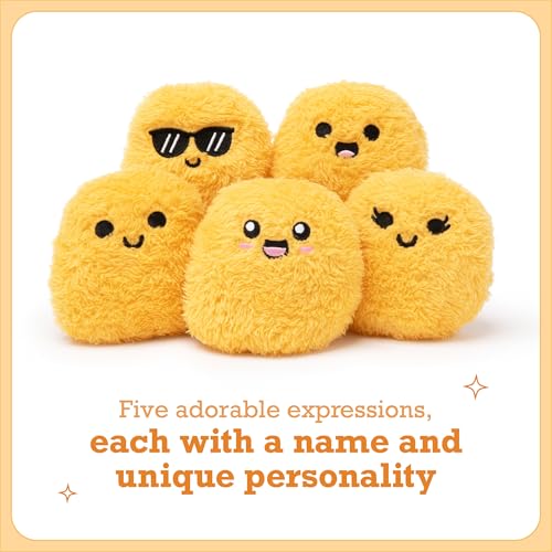 Emotional Support Chicken Nuggets Plush Set – 5 Cute Plushies in Basket, Cozy Fall Gift, Fun Collectible & Trick-or-Treat Toy