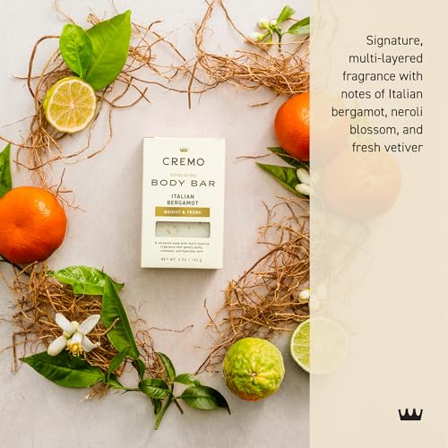 Cremo Exfoliating Body Bar for Men, Italian Bergamot Scent, Multi-Layered Fragrance That Buffs, Cleanses and Hydrates Skin, 5oz