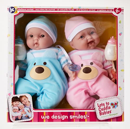 JC Toys 13" Realistic Soft Body Twin Baby Dolls Set by Berenguer Boutique – Removable Outfits & Accessories, Pink & Blue, Ages 2+