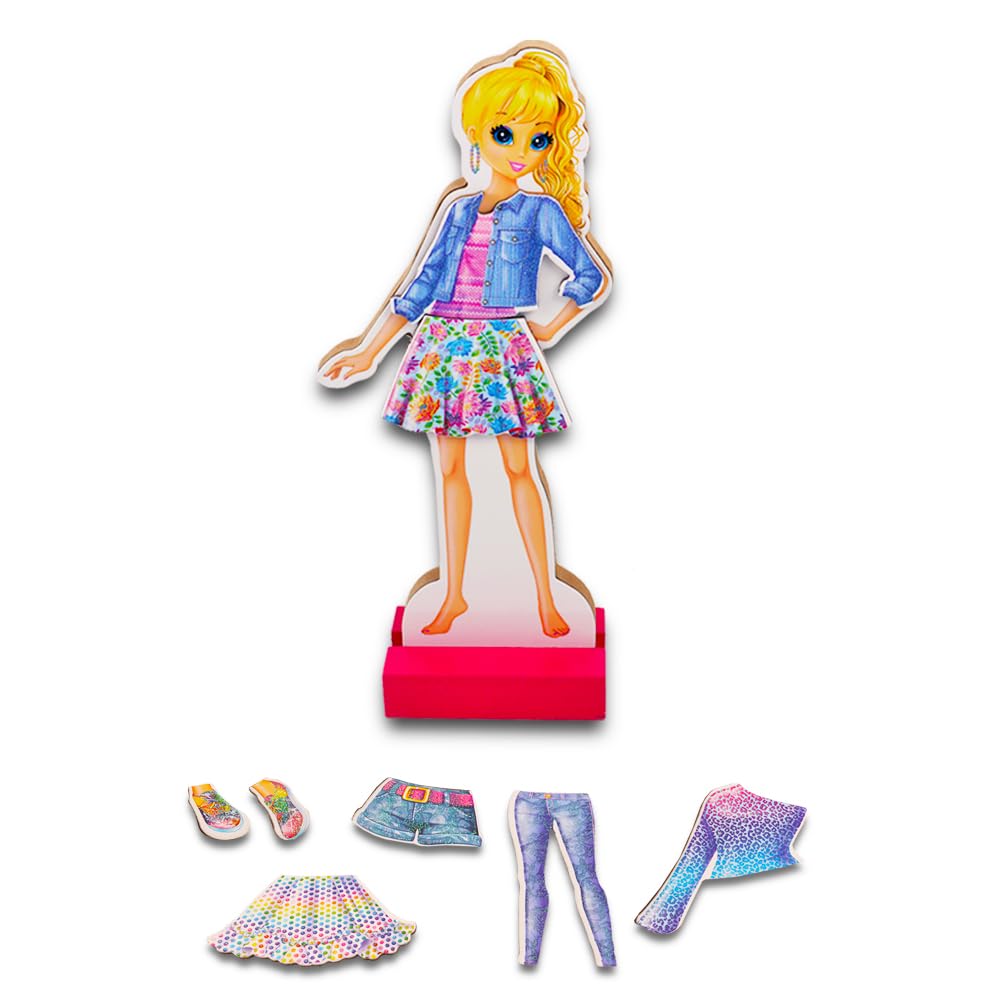 Lisa Frank Paper Dolls Activity Set -- 1 Wooden Doll with Stand, 1 Storage Box with Over 30 Magnetic Clothing Pieces (Lisa Frank Party Supplies)
