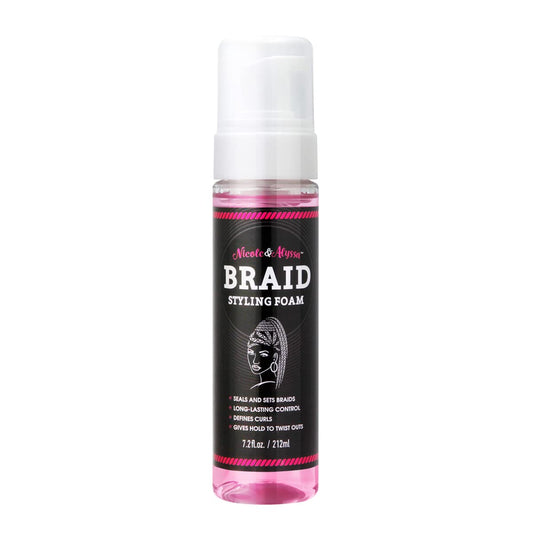 Nicole & Alyssa Braid Styling Foam 7.2oz – Extra Hold Mousse for Braids, Twists & Locs – High Shine, Moisturizing, Lightweight & Flake-Free