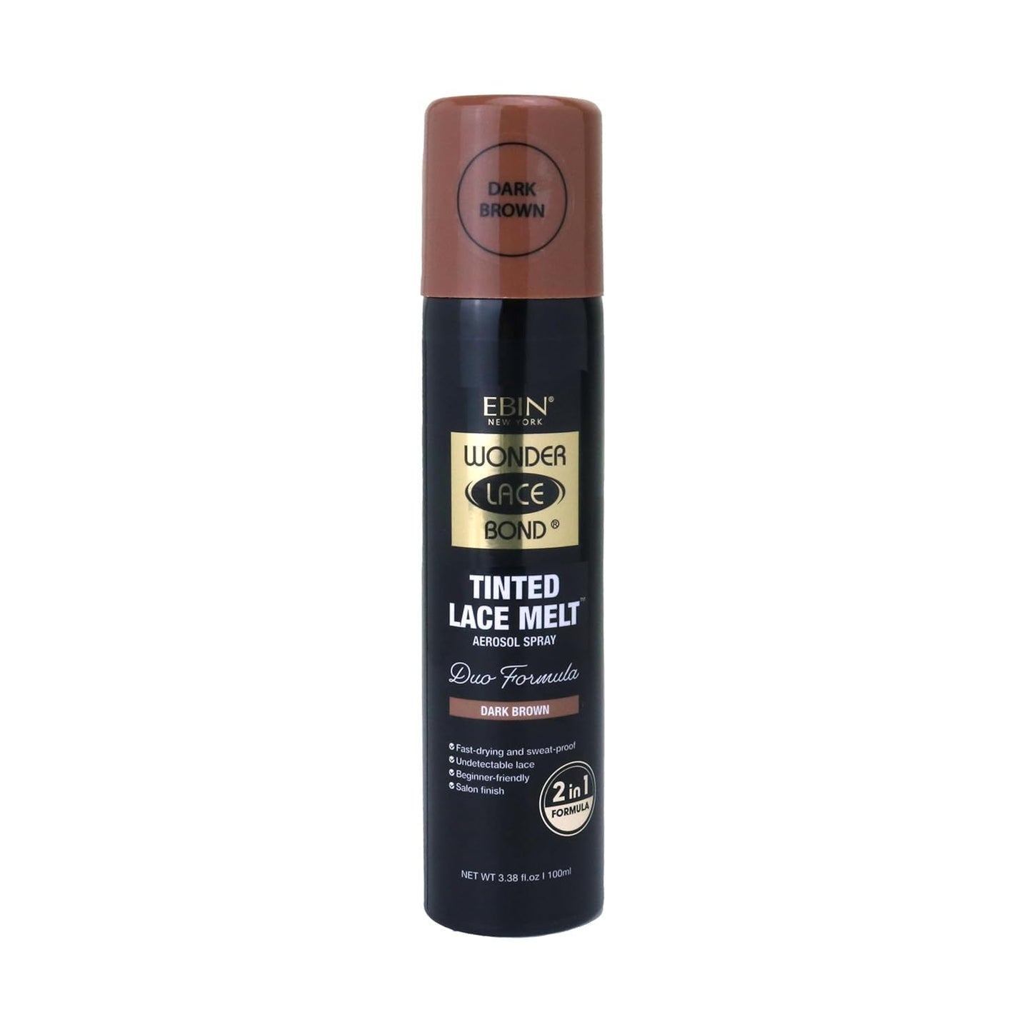EBIN NEW YORK Tinted Lace Spray Dark Brown – 10X Quick Dry, Water Resistant, No Residue, Skin Tone Match, Natural Finish, 3.38oz / 100ml