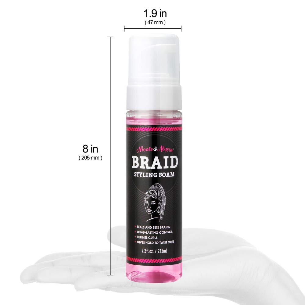 Nicole & Alyssa Braid Styling Foam 7.2oz – Extra Hold Mousse for Braids, Twists & Locs – High Shine, Moisturizing, Lightweight & Flake-Free