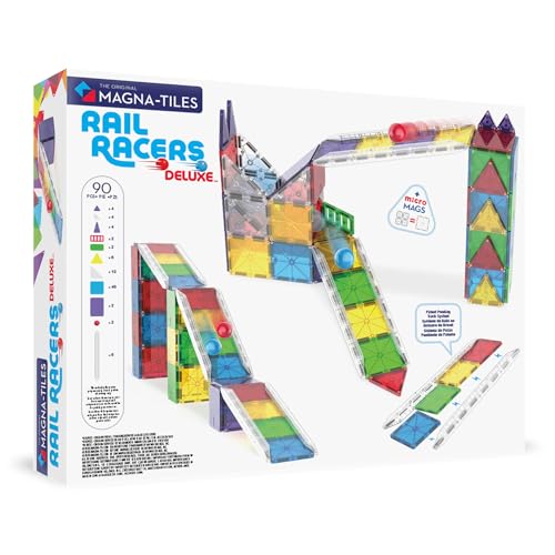 MAGNA-TILES Rail Racers Deluxe 90-Piece Magnetic Construction Set, The Original Magnetic Building Brand