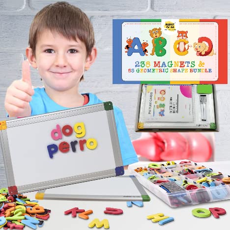 291-Piece ABC Magnetic Letters, Numbers & Shapes Set for Kids Toddlers – Double-Sided Whiteboard with Storage, Upper & Lowercase Foam