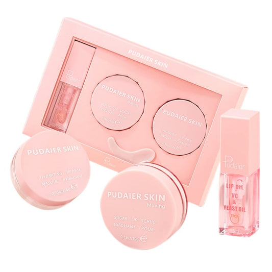 Pudaier 3-Pc Lip Care Kit – Hydrating Lip Glow Oil, Moisturizing Mask & Exfoliating Scrub for Plump, Shiny, Nourished Lips