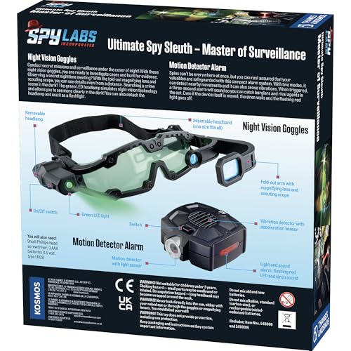 Thames & Kosmos Spy Labs: Ultimate 2-in-1 Spy Pack with Night Vision Goggles & Motion Detector Alarm | Pretend Play for Kids 8+