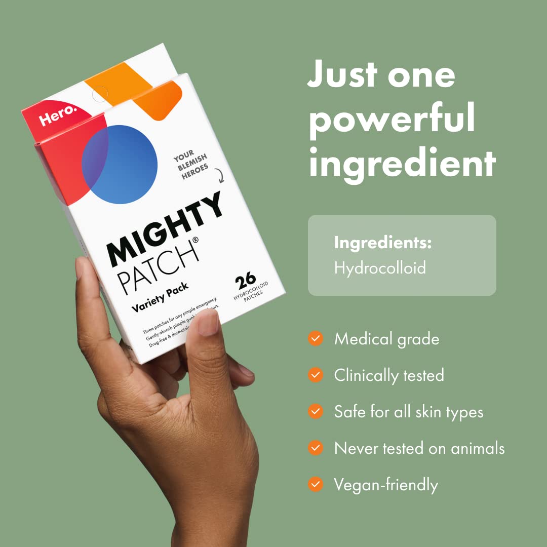 Hero Cosmetics Mighty Patch™ Variety Pack – Hydrocolloid Acne & Blemish Patches, Spot Stickers for Face & Skin, Korean Skincare, 26 Count