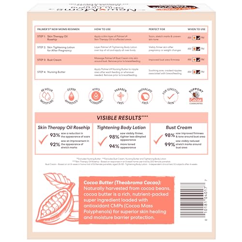 Palmer's Cocoa Butter New Moms Postpartum Kit – Body Lotion, Nursing Butter, Bust Cream & Skin Therapy Oil, Dermatologist Approved