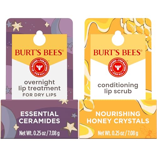 Burt's Bees Lip Care Duo – Conditioning Lip Scrub & Overnight Treatment with Ceramides, Exfoliates & Hydrates Lips, 2 x 0.25 oz